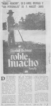 Roble huacho", de Daniel Belmar y "los personajes" de F. Mallet-Joris.