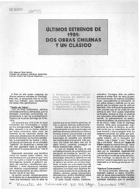 Ultimos estrenos de 1981: dos obras chilenas y un clásico