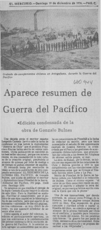 Aparece resumen de guerra del pacífico.  [artículo]