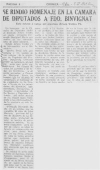 Se rindió homenaje en la cámara de diputados a Fdo. Binvignat.