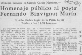 Homenaje público al poeta Fernando Binvignat Marín.
