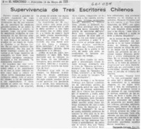 Supervivencia de tres escritores chilenos  [artículo] Fernando Campos Harriet.