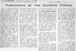 Supervivencia de tres escritores chilenos  [artículo] Fernando Campos Harriet.