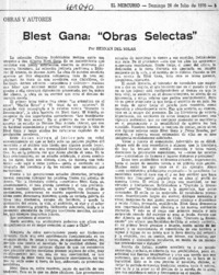 Blest Gana: "obras selectas"  [artículo] Hernán del Solar