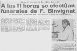 A las 11 horas se efectúan funerales de F. Binvignat.