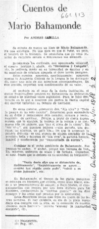 Cuentos de Mario Bahamonde  [artículo] Andrés Sabella.