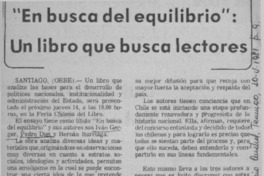 En busca del equilibrio": un libro que busca lectores.  [artículo]