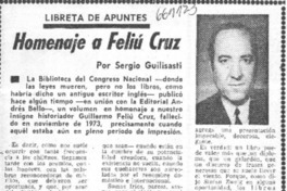 Homenaje a Feliú Cruz  [artículo] Sergio Guilisasti.