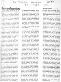 Una novela oportuna  [artículo] Ricardo Gelcic.