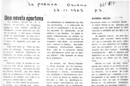 Una novela oportuna  [artículo] Ricardo Gelcic.