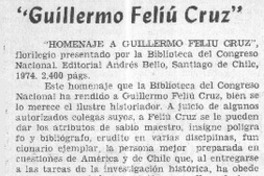 Guillermo Feliú Cruz"  [artículo] Alberto Arraño.