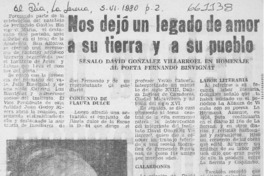 Nos dejó un legado de amor a su tierra y a su pueblo.