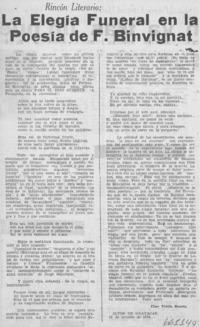 La elegía funeral en la poesía de F. Binvignat