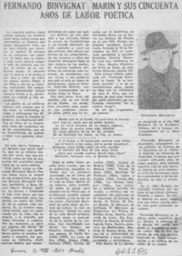 Fernando Binvignat Marín y sus cincuenta años de labor poética.