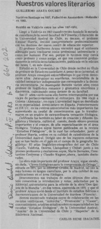 Nuestros valores literarios  [artículo] Carlos René Ibacache.