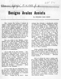 Benigno Avalos Ansieta  [artículo] Medardo Cano Godoy.