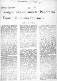 Benigno Avalos Ansieta: Panorama espiritual de una provincia  [artículo] Hernán del Solar.