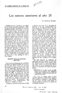 Los autores anteriores al año 20  [artículo] Benjamín Morgado.