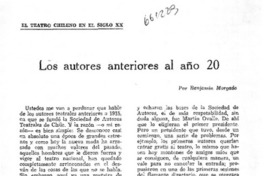 Los autores anteriores al año 20  [artículo] Benjamín Morgado.