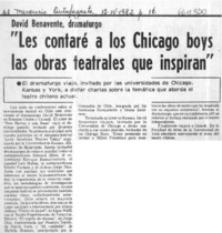 Les contaré a los Chicago boys las obras teatrales que inspiran".  [artículo]