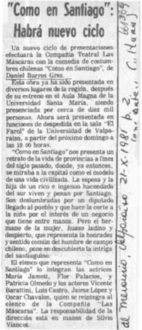 "Como en Santiago", habrá nuevo ciclo.