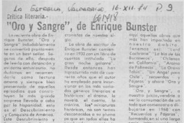 Oro y sangre" de Enrique Bunster  [artículo] Charles L. Fischer B.