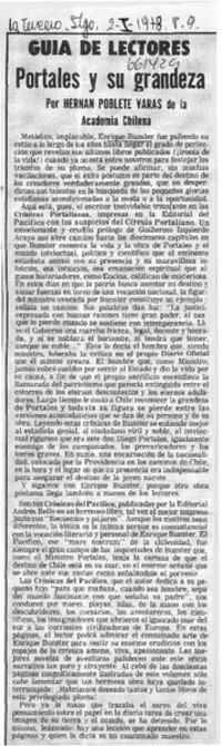 Portales y su grandeza  [artículo] Hernán Poblete Varas.
