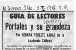 Portales y su grandeza  [artículo] Hernán Poblete Varas.