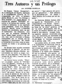 Tres autores y un prólogo  [artículo] Andrés Sabella.