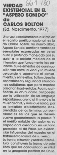 Verdad existencial en el "áspero sonido" de Carlos Bolton.  [artículo]