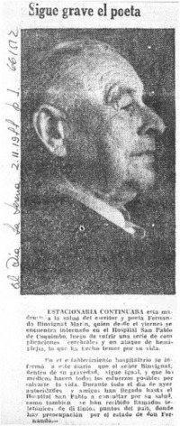 Sigue grave el poeta.  [artículo]