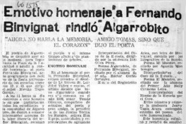 Emotivo homenaje a Fernando Binvignat rindió Algarrobo.  [artículo]