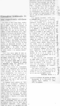 Contagioso testimonio de una experiencia cristiana