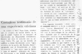 Contagioso testimonio de una experiencia cristiana