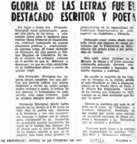 Gloria de las letras fue el destacado escritor y poeta.  [artículo]