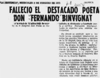 Falleció el destacado poeta Don Fernando Binvignat.  [artículo]