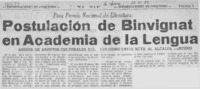 Postulación de Binvignat en Académia de la Lengua.  [artículo]
