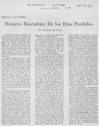 Homero Bascuñán, De los días perdidos