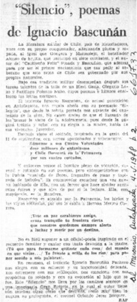 Silencio", poemas de Ignacio Bascuñán  [artículo] RAP.