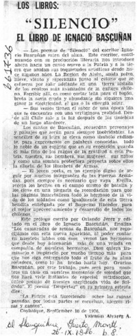 Silencio", el libro de Ignacio Bascuñán.  [artículo] Valentín Alvarez.