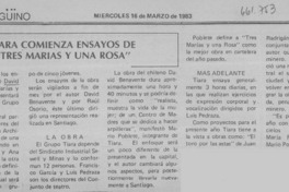 Tiara comienza ensayos de "Tres Marías y una Rosa".  [artículo]