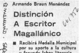 Distinción a escritor magallánico.  [artículo]