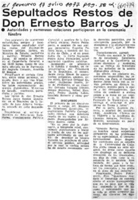 Sepultados restos de Don Ernesto Barros J.  [artículo]
