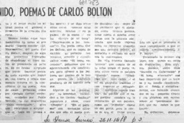 Áspero sonido, poemas de Carlos Bolton  [artículo] Gonzalo Drago.