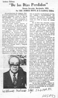De los días perdidos"  [artículo] Fidel Araneda Bravo.
