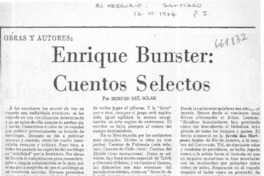 Enrique Bunster, cuentos selectos  [artículo] Hernán del Solar.