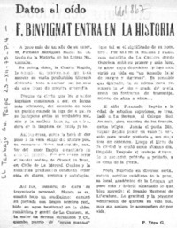 F. Binvignat entra en la historia  [artículo] P. Vega G.