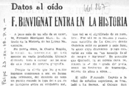F. Binvignat entra en la historia  [artículo] P. Vega G.