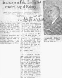 Homenaje a Fdo. Binvignat rendirá hoy el Rotary.  [artículo]