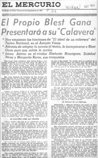 El propio Blest Gana presentará a su "Calavera".  [artículo]